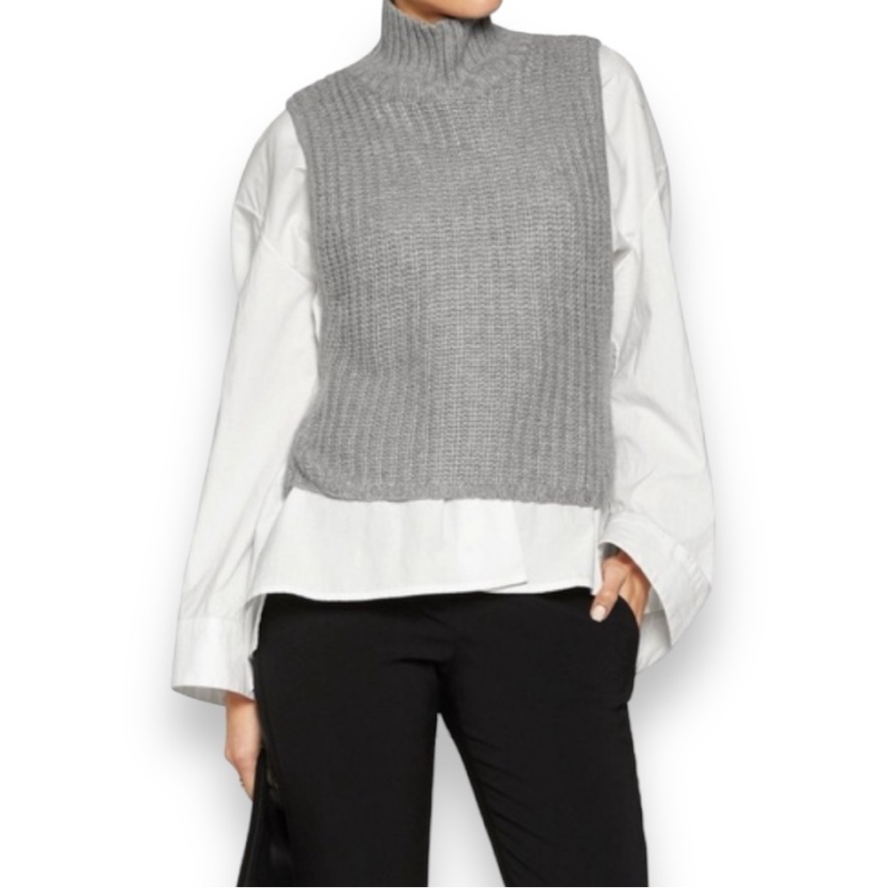 Autumn Cashmere Cashmere Blend Sleeveless Cropped Sweater Vest Gray Size Small